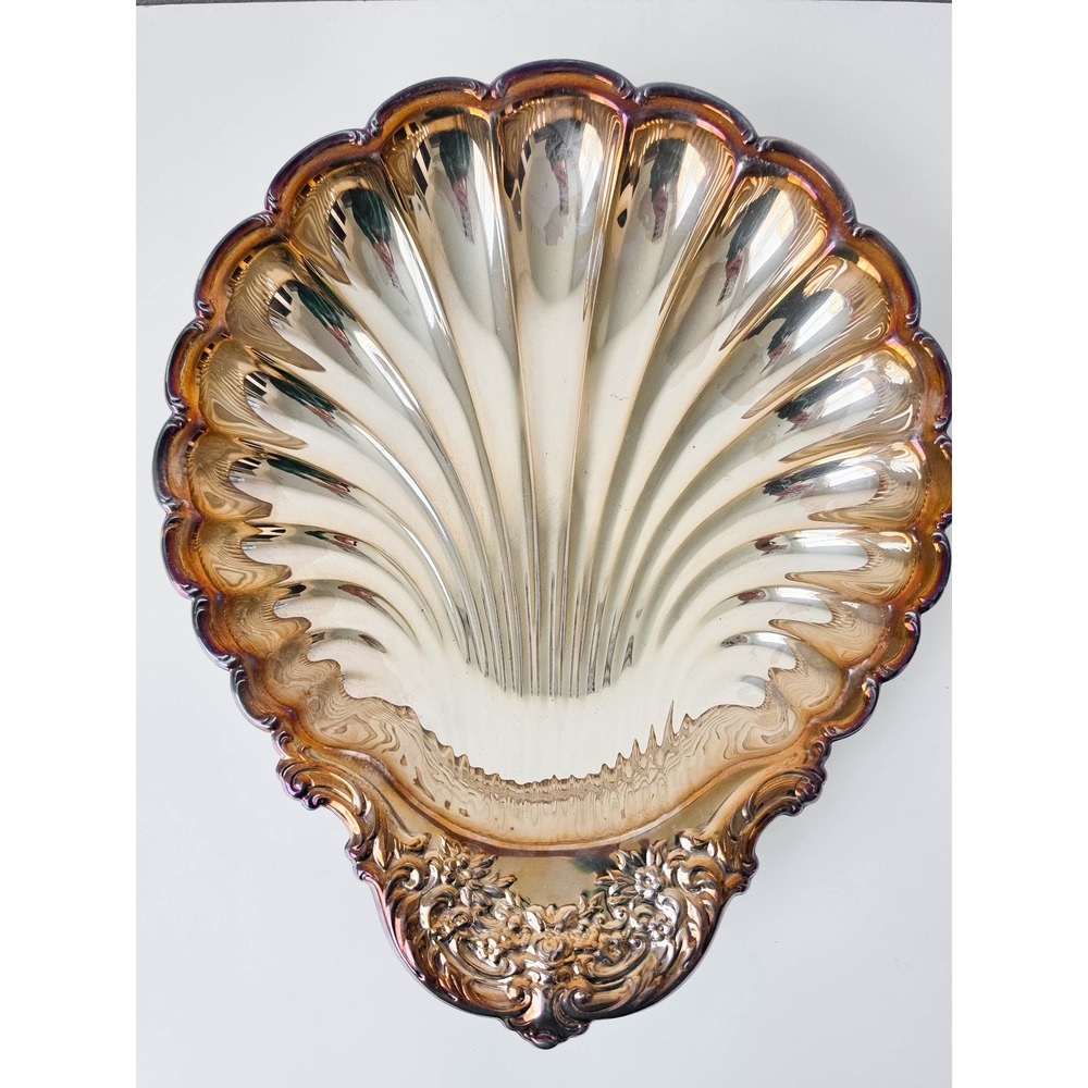 Oneida Silver Plated Scalloped Shell Serving Dish Floral Embossed Tray Vintage - Picture 2 of 8